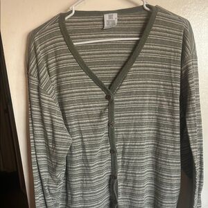 Hot Cotton Striped Cardigan - Olive and White